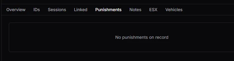 Player punishments tab