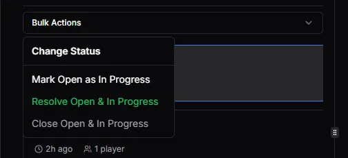 Bulk actions dropdown menu