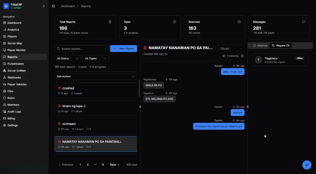 Report detail view with chat conversation