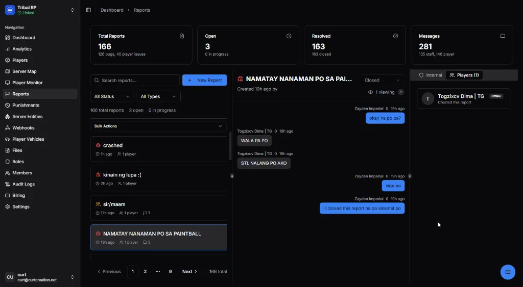 Report detail view with chat conversation