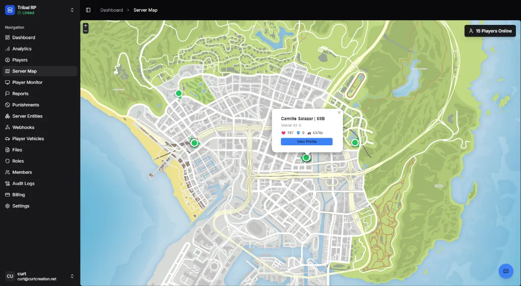 Server Map showing player positions on the game map